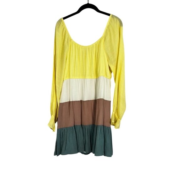 Colorful Tiered Mini Dress L Earthy Neutral Festival Summer Ombre Concert Chic - Picture 3 of 8